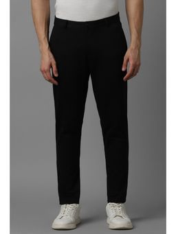 Louis Philippe - Men Black Slim Fit Solid Flat Front Casual Trousers