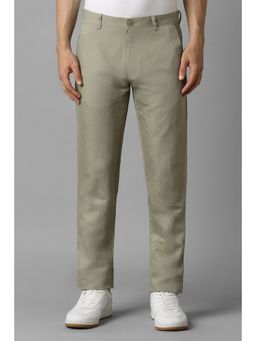 Louis Philippe - Men Olive Slim Fit Solid Flat Front Casual Trousers