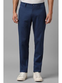 Louis Philippe - Men Navy Blue Slim Fit Solid Flat Front Casual Trousers