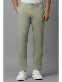 Louis Philippe - Men Green Slim Fit Solid Flat Front Casual Trousers