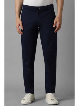 Louis Philippe - Men Navy Blue Smart Fit Solid Flat Front Casual Trousers