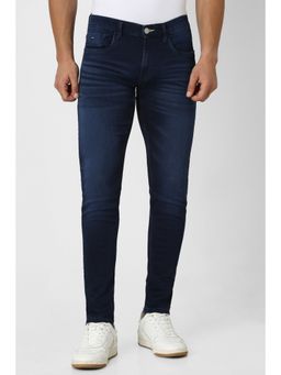 Peter England - Men Navy Blue Light Wash Low Skinny Fit Jeans