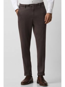 Van Heusen - Men Brown Textured Carrot Fit Formal Trousers
