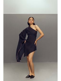 Zaitra - Black Crepe Linen Butterfly Dress