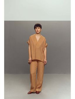 Zaitra - Beige Crepe Linen Pants