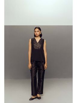 Zaitra - Black Brocade Stripe Top