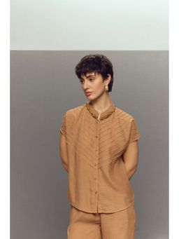 Zaitra - Beige Crepe Linen Short Shirt