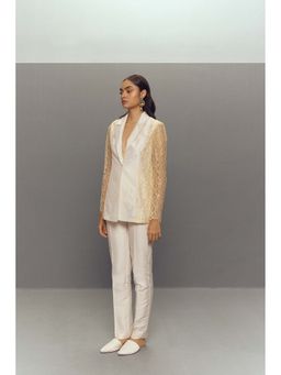 Zaitra - White Chantilly Lace Blazer with Pant (Set of 2)