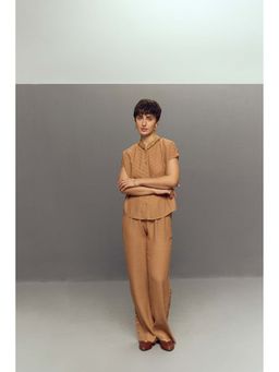 Zaitra - Beige Crepe Linen Shirt with Pant (Set of 2)