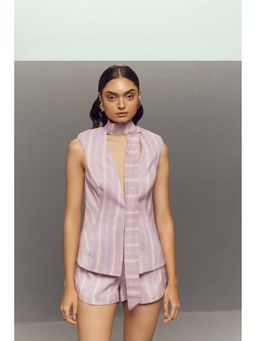 Zaitra - Lavender Linen Shorts with Top (Set of 2)