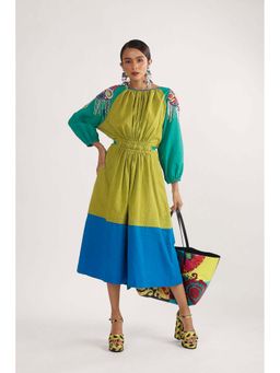 Firki by Sweta - Green Blooming Colour-Blocked Dress