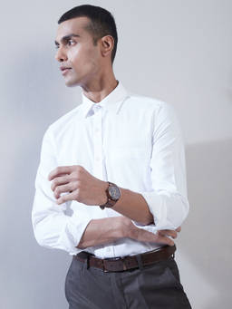Turtle - Men Giza Cotton Slim Fit White Textured Full Sleeve Formal Shirt