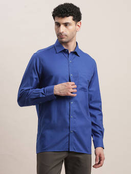 Turtle - Men 100% Cotton Regular Fit Blue Solid Full Sleeve Formal Shirt