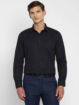 Turtle - Men 100% Cotton Slim Fit Blue Printed Full Sleeve Formal Shirt