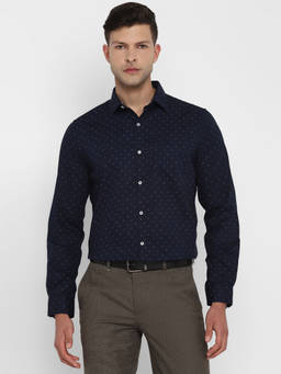 Turtle - Men 100% Cotton Slim Fit Blue Printed Full Sleeve Formal Shirt