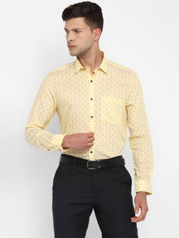 Turtle - Men 100% Cotton Slim Fit Yellow Printed Full Sleeve Formal Shirt