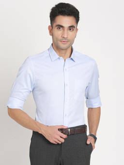 Turtle - Men Giza Cotton Regular Fit Light Blue Textured Full Sleeve Formal Shirt