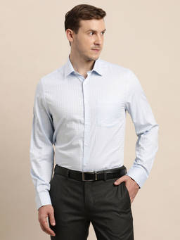 Turtle - Men 100% Cotton Slim Fit Light Blue Checkered Full Sleeve Formal Shirt