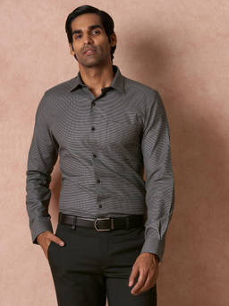 Turtle - Men 100% Cotton Slim Fit Grey Dobby Print Full Sleeve Formal Shirt