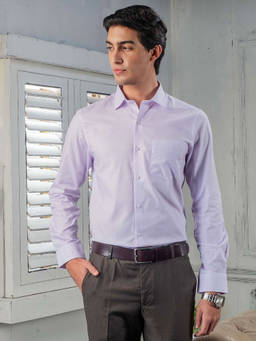 Turtle - Men 100% Cotton Slim Fit Light Lavender Printed Full Sleeve Formal Shirt