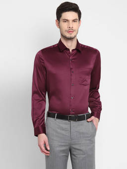 Turtle - Men Poly Satin Regular Fit Wine Solid Full Sleeve Party Shirt