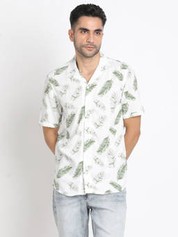 Turtle - Men 100% Rayon Slim Fit Green Printed Half Sleeve Casual Shirt