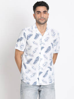 Turtle - Men 100% Rayon Slim Fit Blue Printed Half Sleeve Casual Shirt