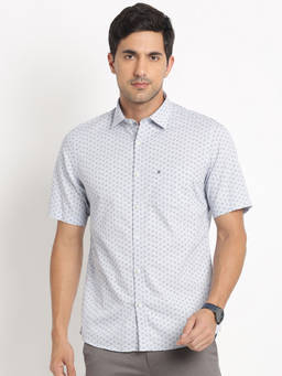 Turtle - Men 100% Cotton Slim Fit Grey Printed Half Sleeve Casual Shirt