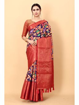 Yavira Silk - Floral Print Kalamkari Pure Silk Saree with Unstitched Blouse
