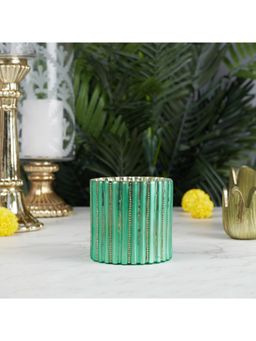 HomeTown - Phiona Glass Diamond Stud Handcrafted Votive 10 Cm in Emerald Colour