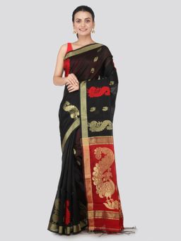 PinkLoom - Women's Cotton Silk Saree With Unstitched Blouse Piece,Black