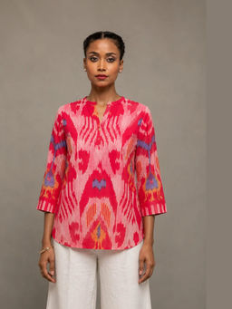 Sutra Art of Clothing - Women Handloom Pink Abstract Top