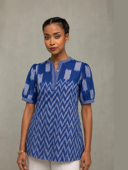 Sutra Art of Clothing - Women Handloom Blue Abstract Top