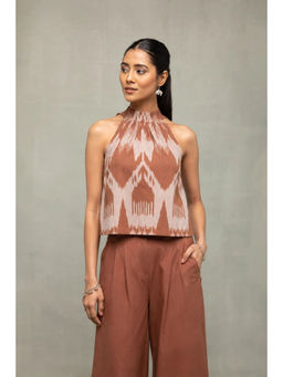 Sutra Art of Clothing - Women Handloom Brown Abstract Halter Top