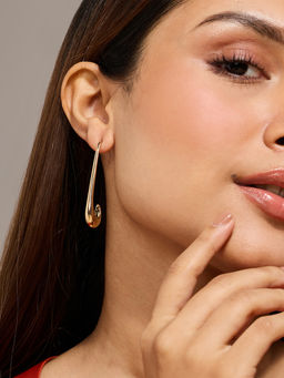 Pipa Bella by Nykaa Fashion - Gold Long Fish Hook Half Hoop Earrings