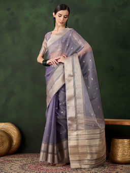 Odette - Purple Woven Saree with Unstitched Blouse