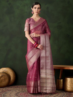Odette - Pink Woven Saree with Unstitched Blouse