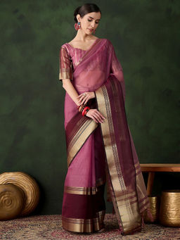 Odette - Wine Woven Saree with Unstitched Blouse