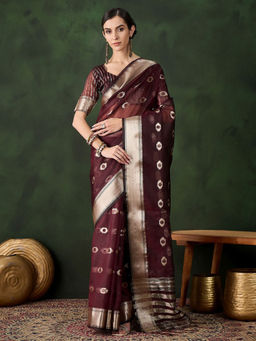 Odette - Burgundy Woven Saree with Unstitched Blouse