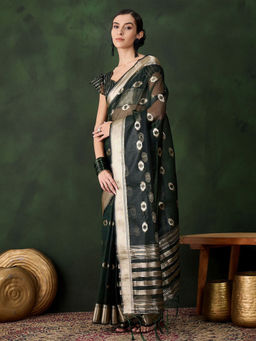 Odette - Olive Woven Saree with Unstitched Blouse