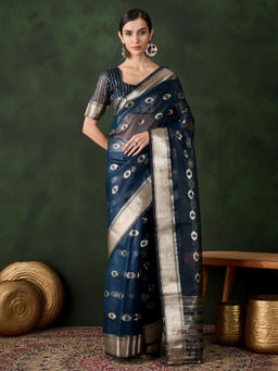 Odette - Blue Woven Saree with Unstitched Blouse