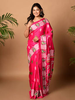 LAA CALCUTTA - Pink Batiq Linen Saree Without Blouse
