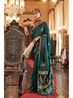 Mysilklove - Lawn Green Banarasi Satin Saree with Unstitched Blouse