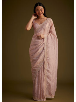 KALKI FASHION - Crushed Saree with Embroidered with Unstitched Blouse