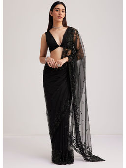 KALKI FASHION - Black Heavy Embroidered Saree with Sequins with Unstitched Blouse