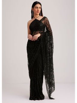 KALKI FASHION - Black Saree Heavy Embroidered with Sequins with Unstitched Blouse