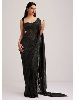 KALKI FASHION - Black Saree with Overall Stone Embellishment with Unstitched Blouse