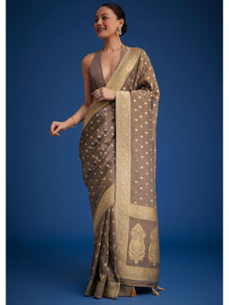 KALKI FASHION - Brownish Grey Saree with Zari with Unstitched Blouse