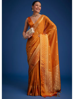 KALKI FASHION - Orange Saree with Zari Butti Work with Unstitched Blouse