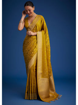 KALKI FASHION - Mustard Dola Woven Saree with Unstitched Blouse